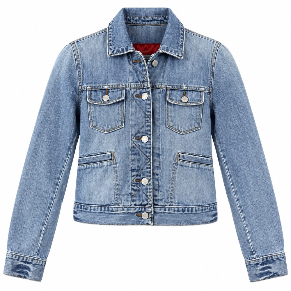 Abercrombie & Fitch Denim Jacket Women Medium Blue Y2K Distressed Trucker Coat